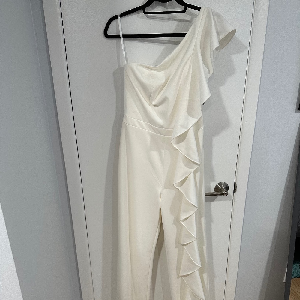 White Ruffle Jovanni Jumpsuit